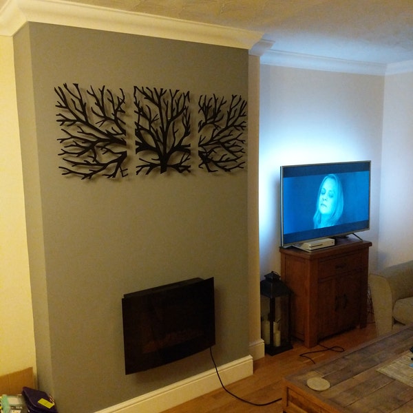 Metal Wall Art Decor 3D Sculpture 3 Piece Tree Brunch Modern Fireplace ...