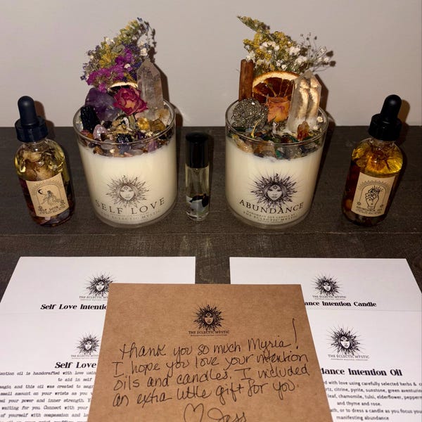 Self Love Intention Candle With Crystals, Herbs & Flowers- Black ...
