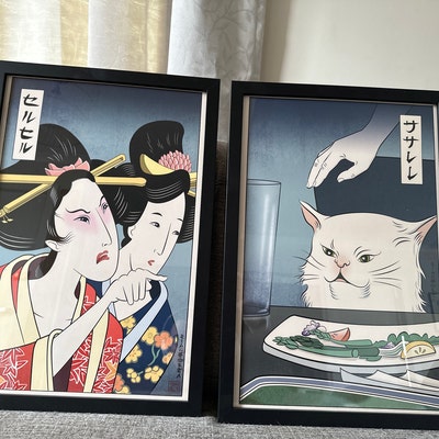 Woman Yelling at Cat Ukiyo-e Style Set of 2 Giclee Prints - Etsy
