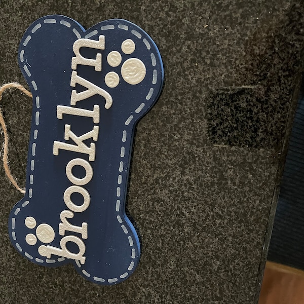 Cute Dog And Bone Dog Name Sign - Personalized Shaped Wood Sign