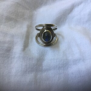 •RAINBOW MOONSTONE - LATTICE• braided bezel silver ring (size 4.75)