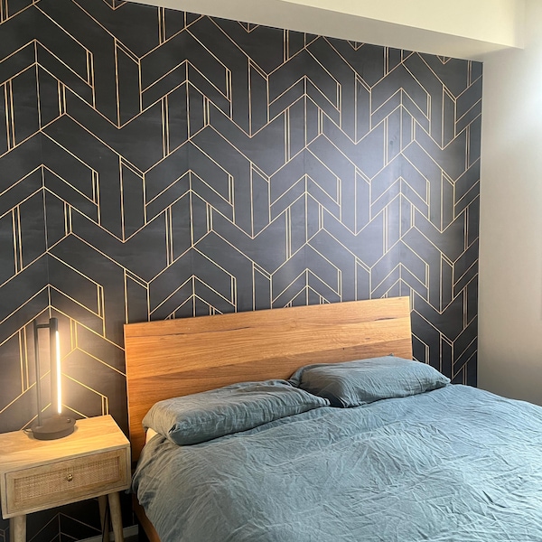 Removable Wallpaper Gold and Navy Blue Geometric, Peel & Stick Nursery ...