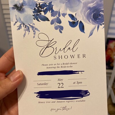Dusty Blue Bridal Shower Editable Invitation Template, Blue Floral ...