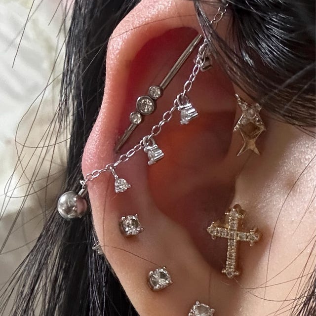 Dainty Industrial Barbell and CZ Chain for Piercing, Gold Sterling Helix Chain Piercing, Chain Earring,conch Chain Piercing 14g, 16g, 18g - Etsy Dainty Industrial Barbell and CZ Chain for Piercing, Gold Sterling Helix Chain Piercing, Chain Earring,conch Chain Piercing 14g, 16g, 18g - Etsy