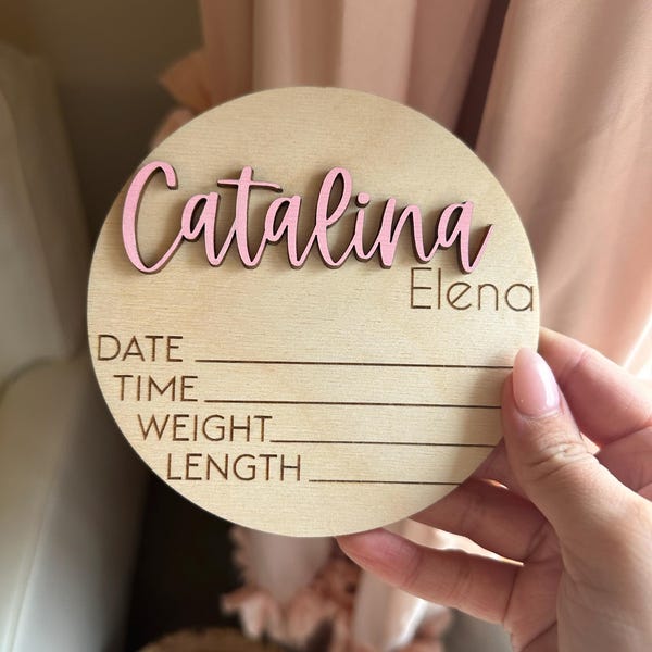 Baby Announcement Sign With Birth Stats | Matching Name Plate | Wood ...