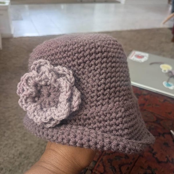 Crochet Hat & Flower PATTERN, Infant to Adult Sizes, Easy Rolled Brim ...