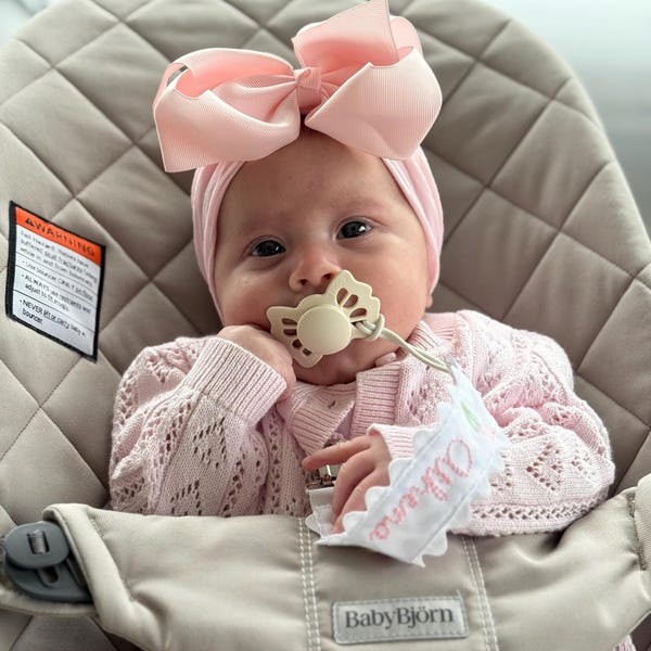 Monogrammed Pacifier Clip | Bow Personalized Scallop Embroidered Paci ...