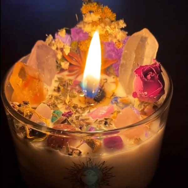Attract Love Intention Candle Packed With Crystals, Herbs & Flowers ...