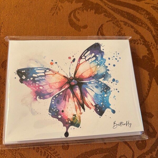 Assorted Watercolor Butterfly Greeting Card Set, Stationery, Notecards ...