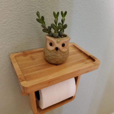 Bamboo Double Roll Toilet Paper Holder With Shelf for Plants - Etsy