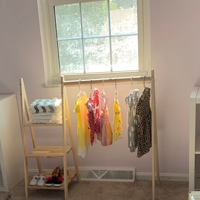 Clothes Rack With Canvas Shelf Wooden Rack Dress up Storage - Etsy