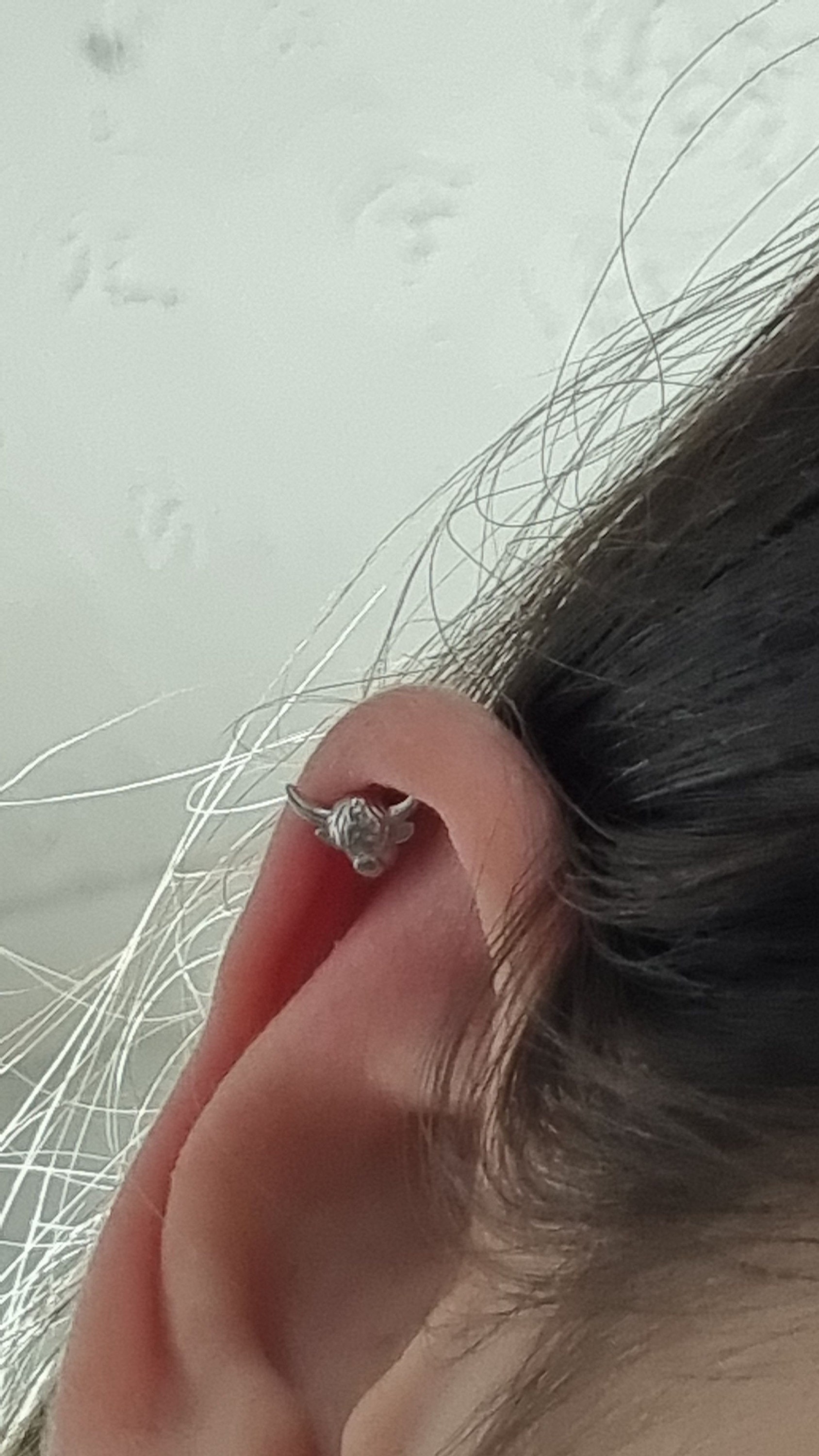 Extra Tiny Highland Cow Barbell Earrings in Sterling Silver, Cow Stud, Bull Earrings, Screw-back, Small Cow Stud, Scotland, Scottish