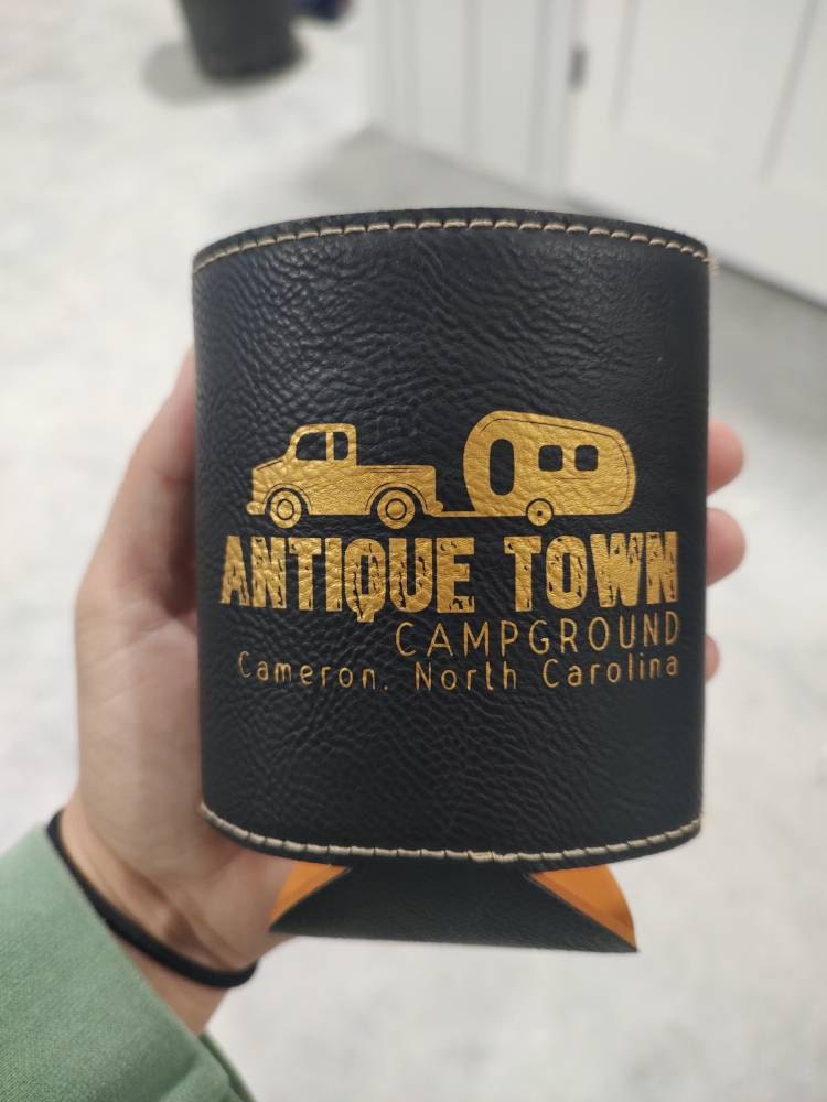 Customer photo of Custom Logo Engraved Leatherette Beverage Holder from Stacey