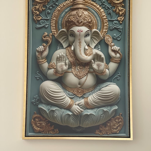 Neha's 3D Ganesha Canvas | White Marble Print - Hindu Wall Art | Ready to Hang canvas print in their home — Antarmada