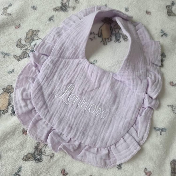 Personalized Ruffle Baby Bib, Embroidered Name Baby Burp Cloth, Soft ...