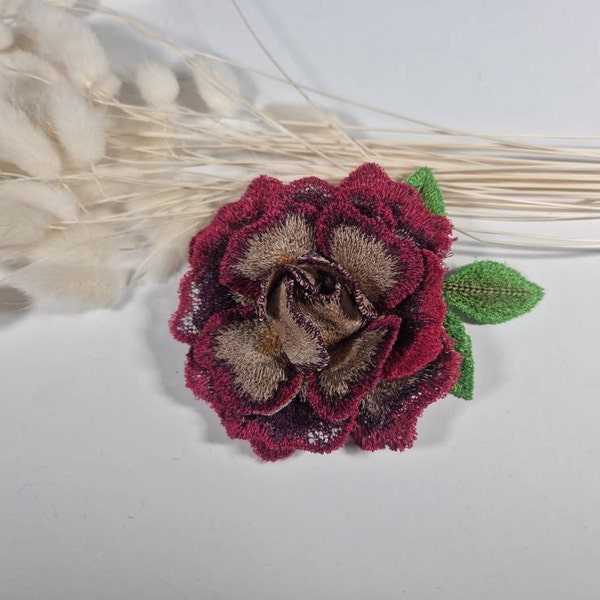 3D Rose Embroidery Design: FSL Flower Motif, 4x4 Hoop (digital Download ...