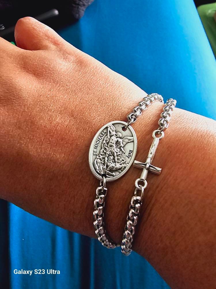 Catholic Saint Bracelet, Patron Saint Medals, Chain Bracelet Silver Men Women Boys Girls Choose SAINT & CHAIN Catholic Saint Medals Bracelet