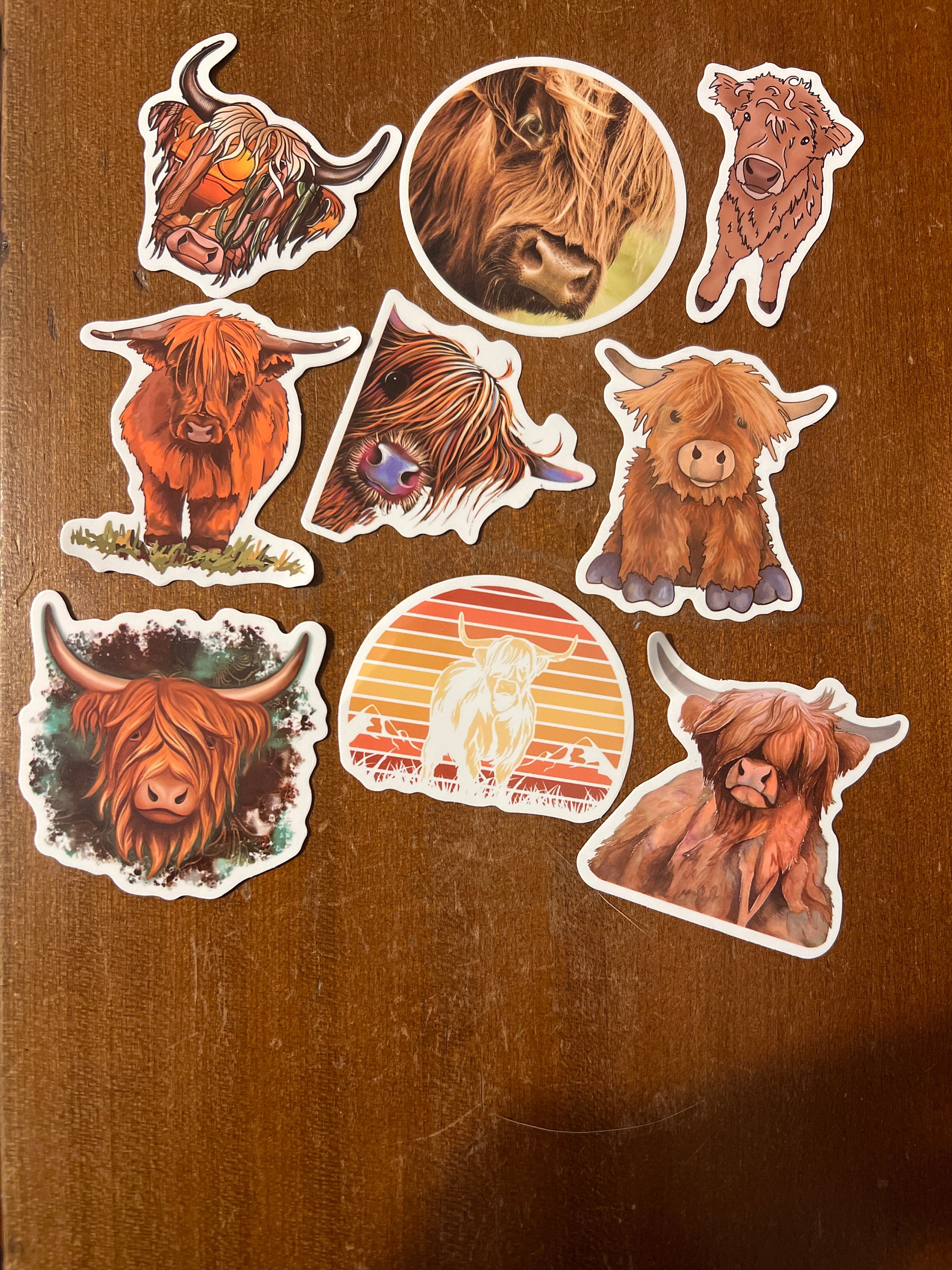5-50 Pack Highland Cow Stickers for Laptops, Skateboards, Phones, Rewards, Water Bottles, Bikes, Luggage, Travel