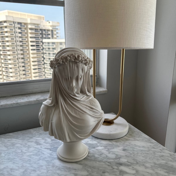 Veiled Lady Bust Sculpture - Female Antique Art Statue in Marble Stone ...