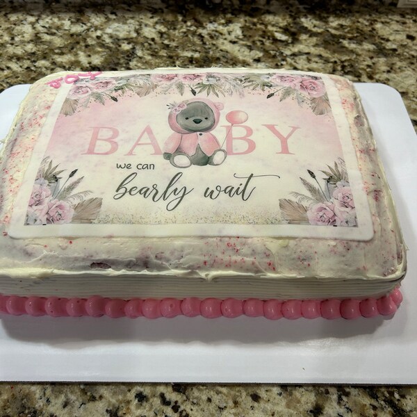 We Can Bearly Wait Edible Image Teddy Bear Theme Baby Shower Party Cake ...