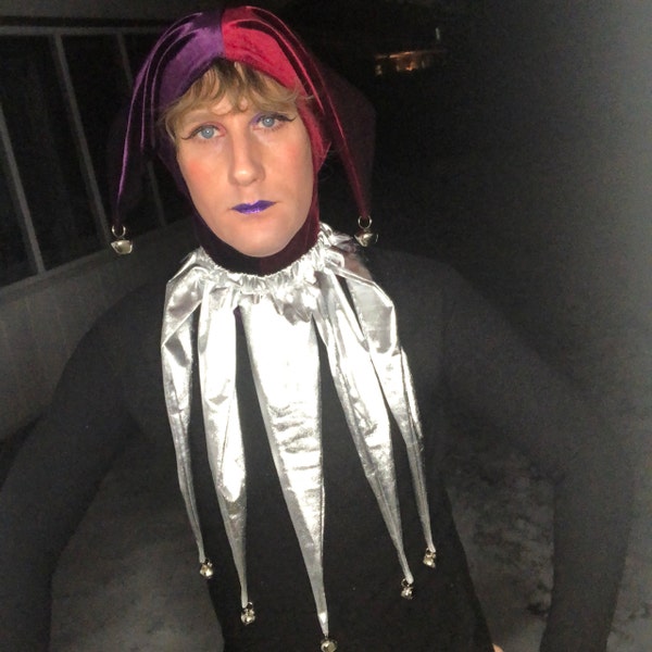 Silver Jester Collar Pointed Jingle Bell Clown Neck Piece Elastic Neck ...