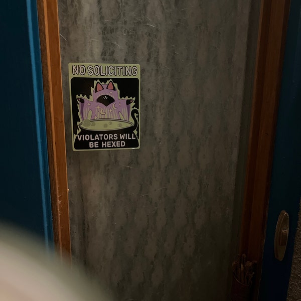 No Soliciting Witchy Cat Sign Window Cling Black Cat (violators Will Be ...