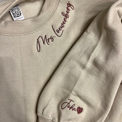 Custom Mrs. Embroidered Sweatshirt Date on Sleeve Name on Neckline Wife ...