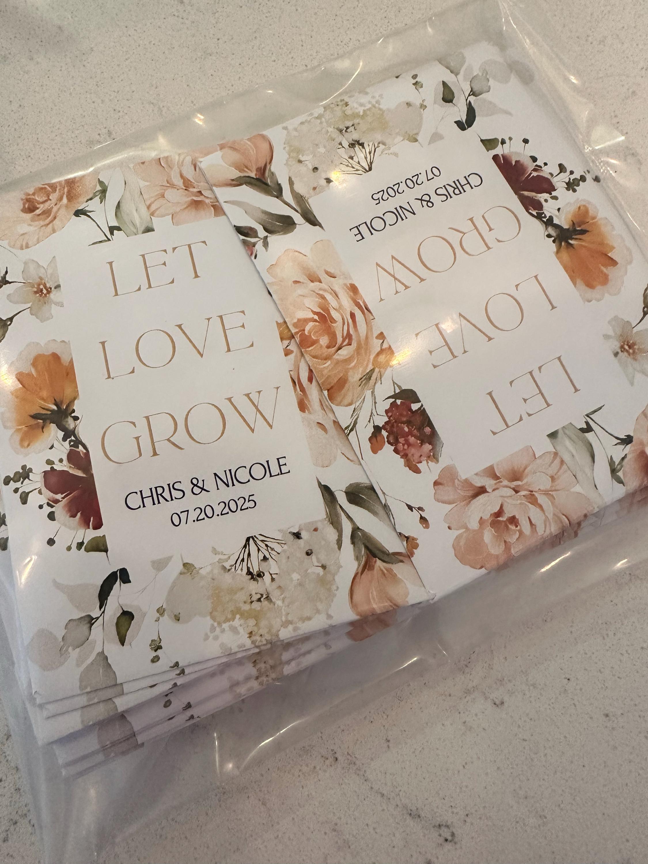 Let Love Grow- Custom Seed Wedding Favors Personalized SEALED with SEEDS INCLUDED, Wedding Favors, Elegant Wedding Favors, Florals, Favors