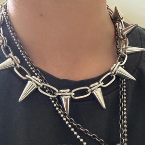 Spiked Necklace, Spike Choker, Spike Collar, Spike Chain, Silver