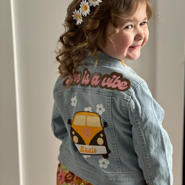 Groovy Jeans Jacket for a Girl - Five is a Vibe - Custom Name - Etsy