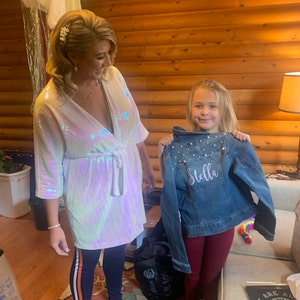Minnie Pearl Girls Denim Jacket Pink Purple Glitter Sparkle Jean Jacket