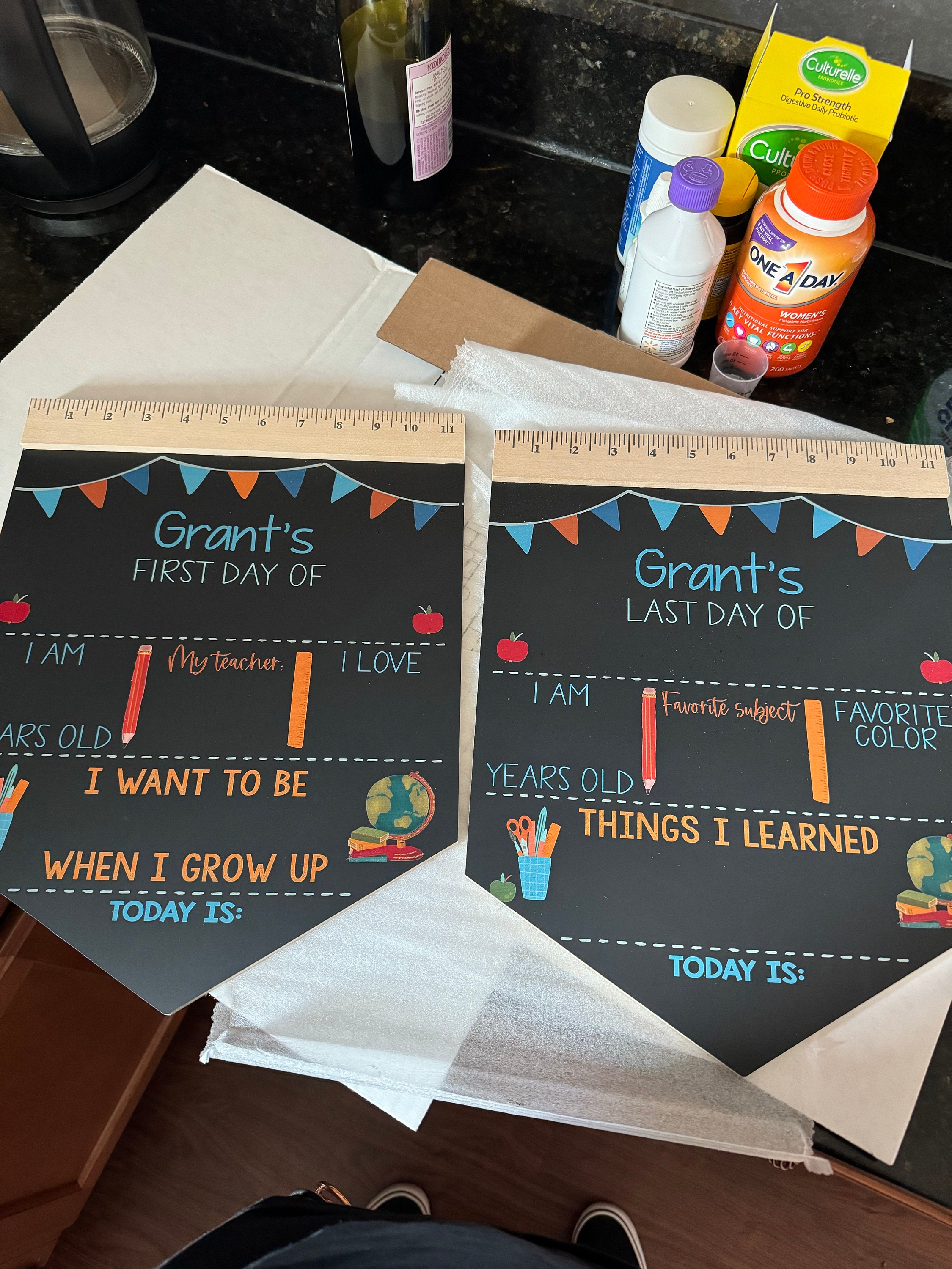 First Day of School Sign, Back to School Chalkboard, Reusable 1st Day Board, Last Day, Kindergarten, First Grade, Preschool, Ruler, BloomOwl