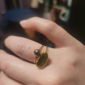 Customer photo from Ashley, Silver Black Pearl Ring, Black Pearl Ring, Dainty Boho Ring,