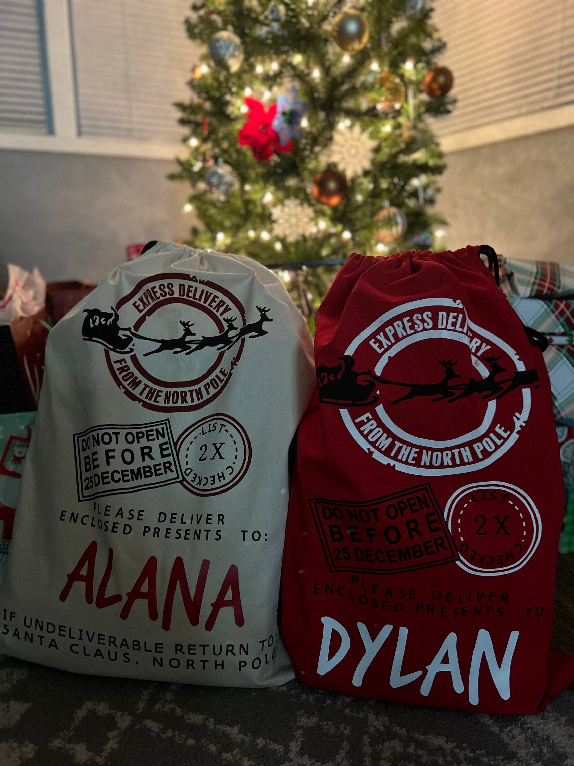 Custom Santa Sack, Holiday Gift Bag for Kids , Add your Name, Personalized Santa Sack, Christmas Tree Gift Bag, Noel Gift Wrap,