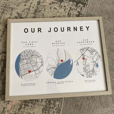 Personalised Journey Map Print Custom Paper Anniversary Poster Wedding ...