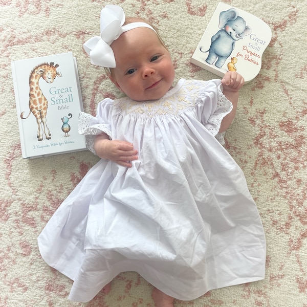 Bailey Boys Baby Girls Smocked Cross Christening Dress - Short Sleeves main image 0