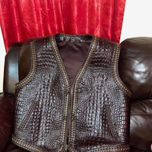 Gator Embossed Leather Vest for Bikers. 100 Handcrafted Vest