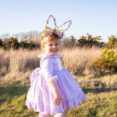 Umibow Rabbit Ears Flower Headband Easter Bunny Ears Head Piece Spring Woodland Flower Fairy Hairband Rabbit Ear Floral Crown Headband For Easter Party(Green