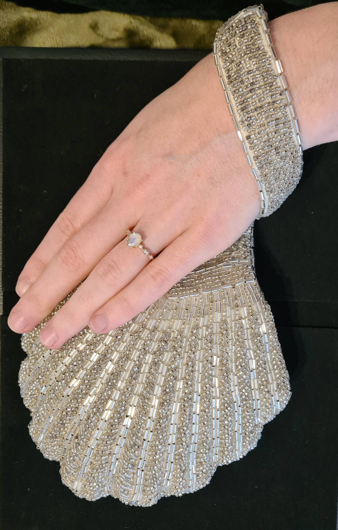 Bridal Clutch, Wedding Clutch, Shell Shaped Beaded Wristlet,Couture Silver Bead Bag,Art Deco Bride Purse,Designer Statement Piece