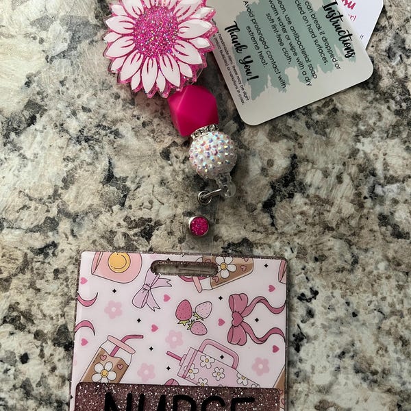 Coffee Daisy Badge Buddy | Bow Badge Buddy | Pink Flower Badge Buddy ...
