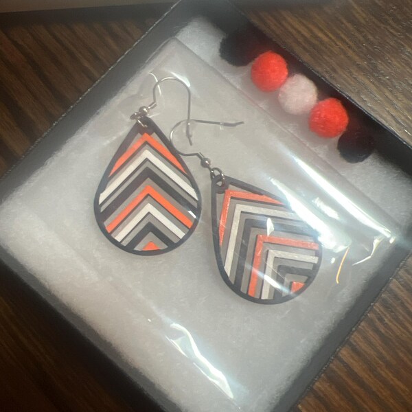 Football Checkered Orange and White Earrings- 110425br main image 0
