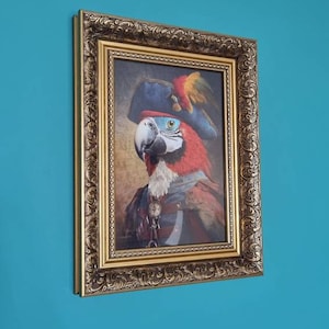 Quadro Stampato Con Pappagallo E Schizzi Di Pittura - Wee Blue Coo - Cornice In Legno 30x41 Cm - Arte Da Parete