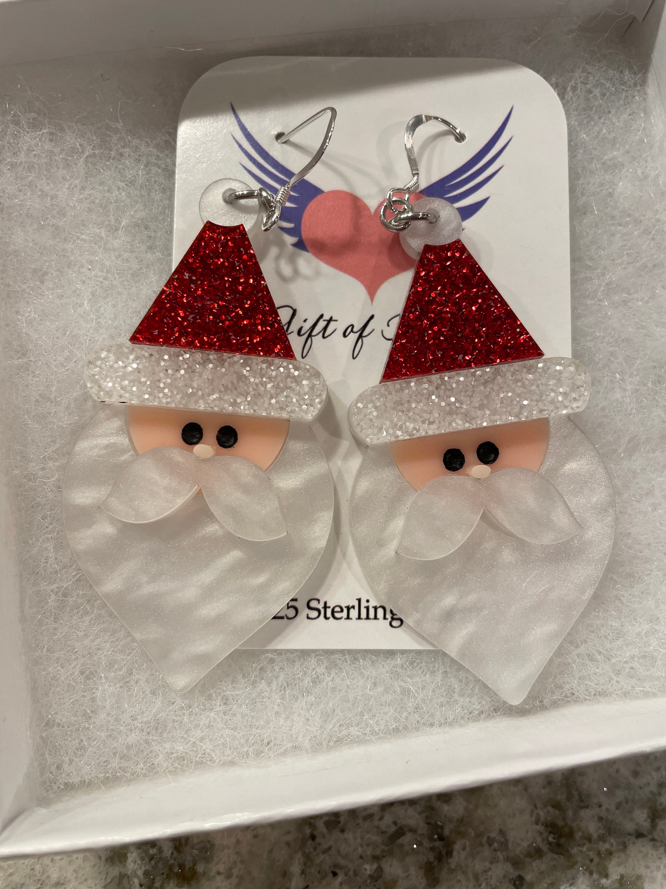Christmas Santa Clause Acrylic Earrings, Holiday Festive Statement Earrings Pierced or Clip-on
