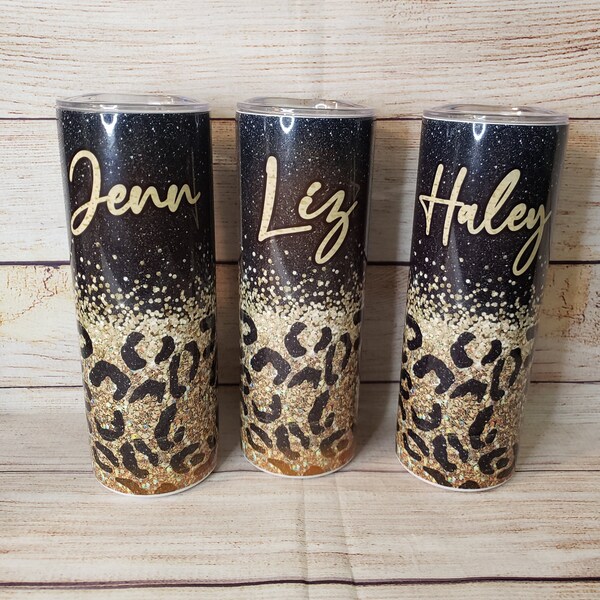 20 Oz Skinny Tumbler Sublimation Design Template Glitter Gold Black ...