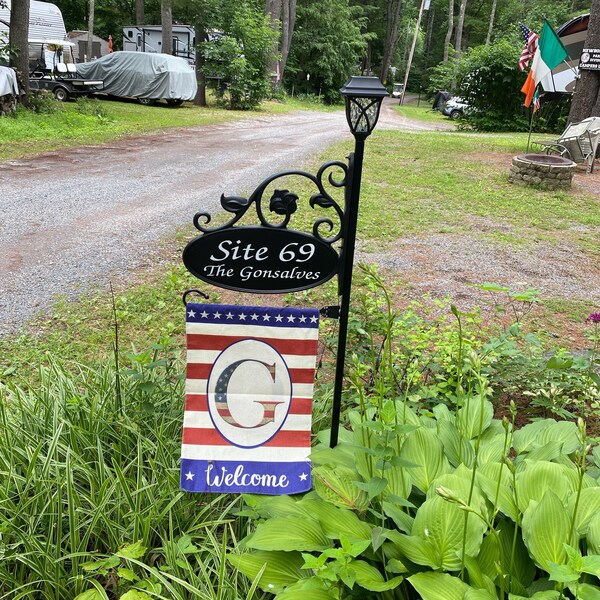 Camp/rv Sign With Flag Holder and Solar Light - 48