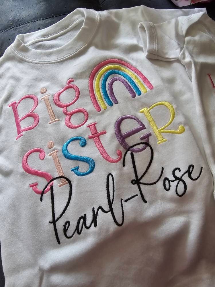 Personalised Matching Sibling Set, Sibling Matching Rainbow Set, Matching Unisex Rainbow Set, Matching T Shirts, Big Sister T shirt