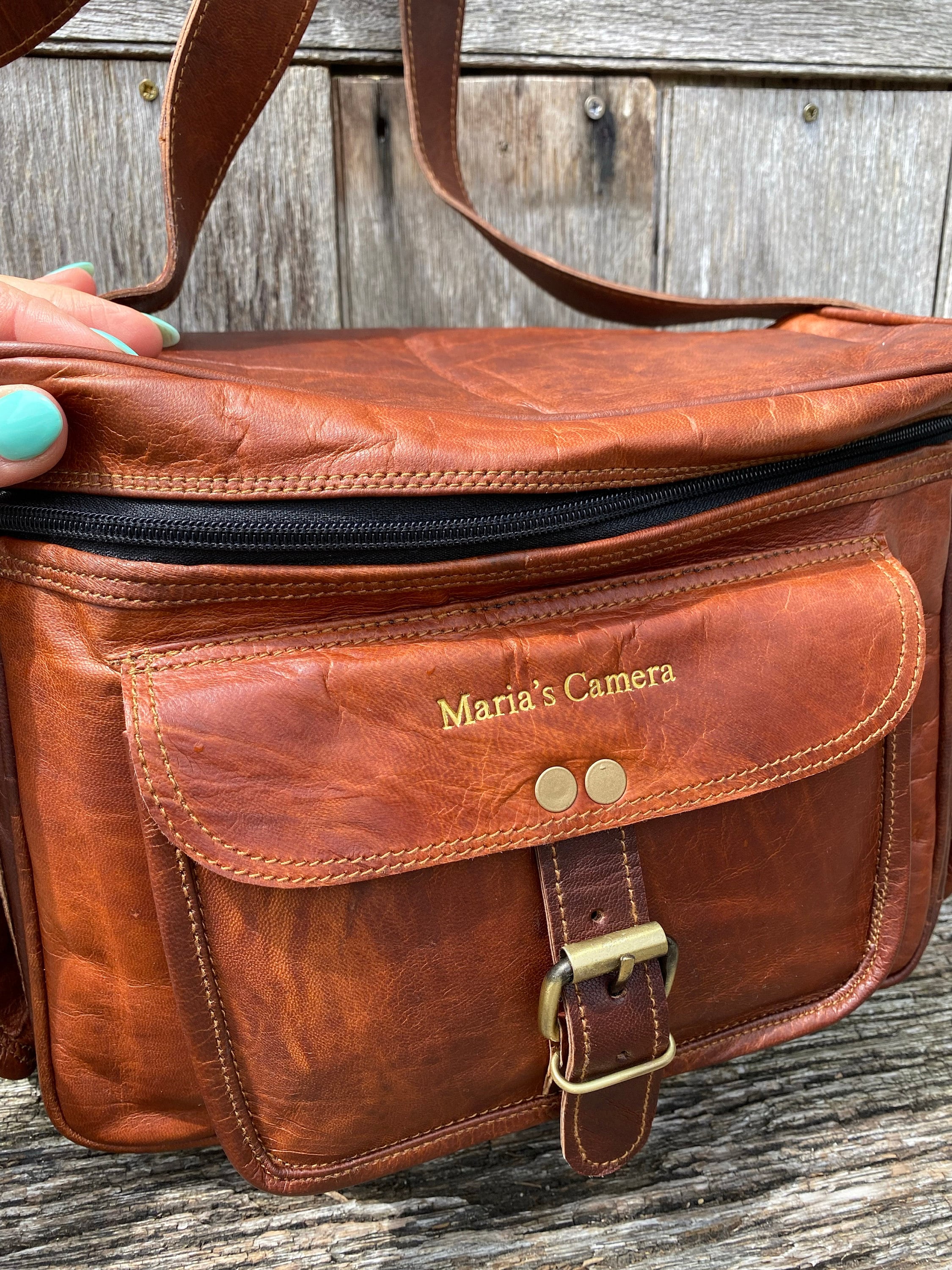 Personalised Leather Camera Bag - Handmade Christmas Gift for Keen Photographer, Dad, Son, Unisex. Pure Vintage Style.