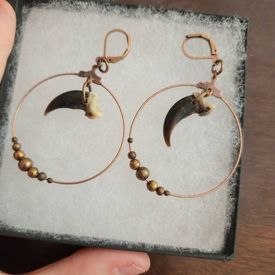 Discount antique brass earrings Discount Raccoon Tooth Earrings