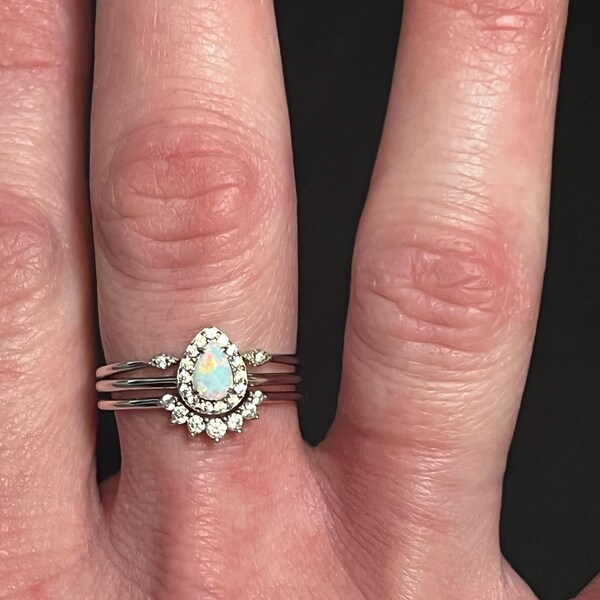 Opal Stacking Ring Set, Dainty Opal Ring, White Opal and CZ Ring, Gold ...