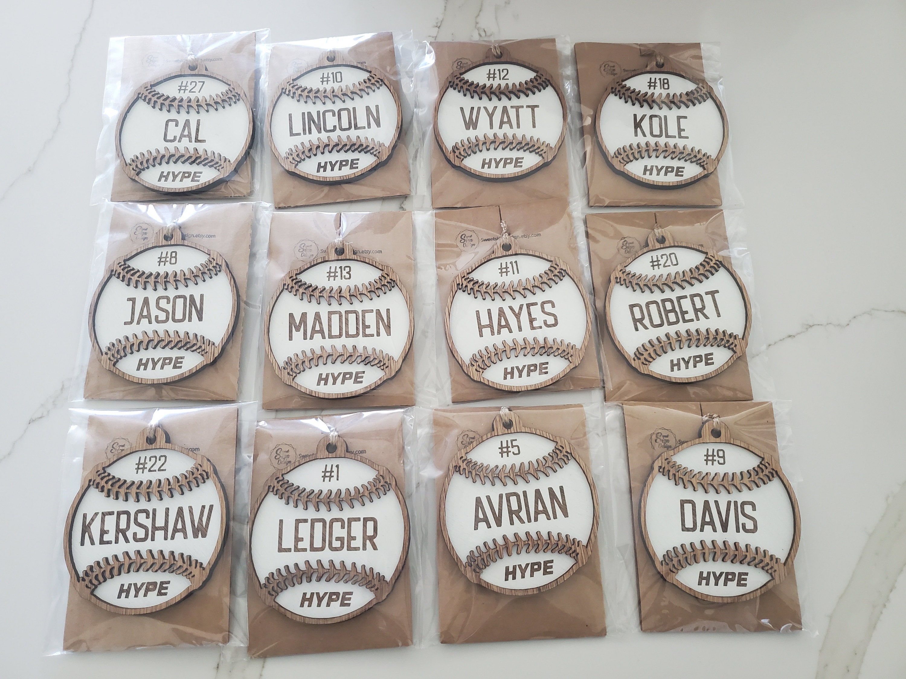 Baseball Ornament | Christmas | Laser Engraved | Gift Tags | Sports | Team |